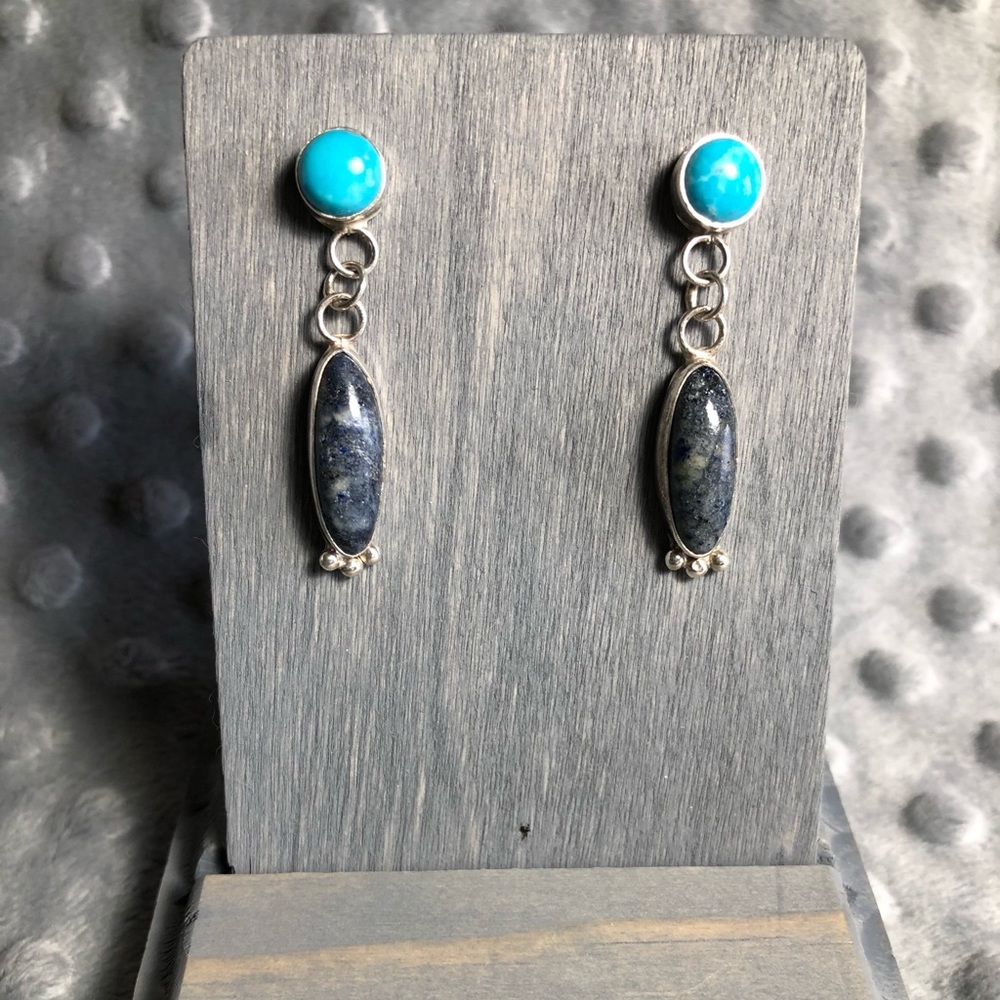 Turquoise with Jasper Sterling Silver Earrings
